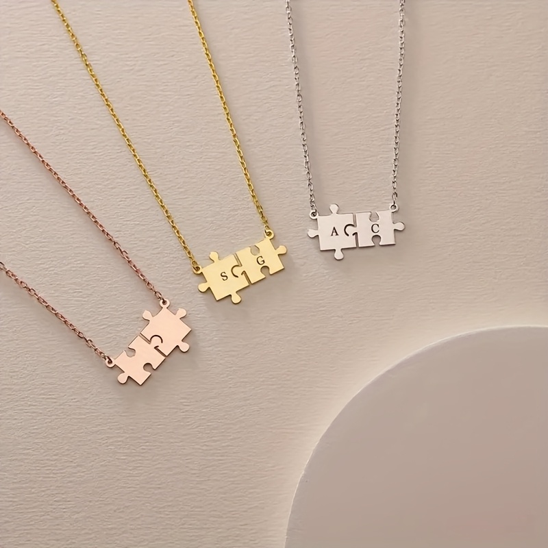 Personalized Puzzle Pendant Necklace with Initials, Gift